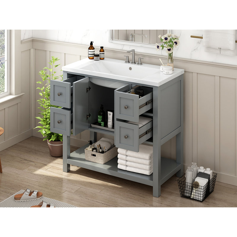 Ensemble de meuble-lavabo autoportant 36 po avec 4 tiroirs et portes à fermeture douce 36 po, Gris