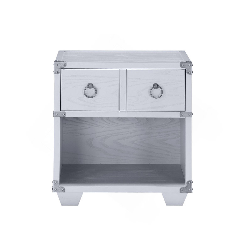 Table de chevet 1 tiroir avec un compartiment ouvert au fini gris
