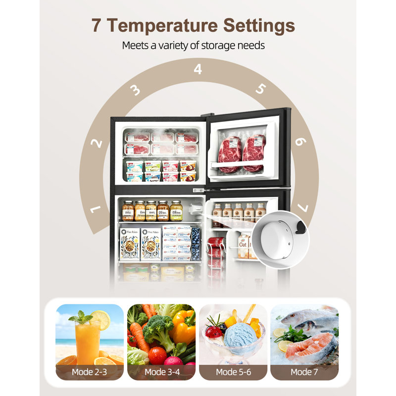 127L Double Door Fridge Freezer with Lock,Removable 3 Shelves,Separate Freezer, Adjustable Feets,