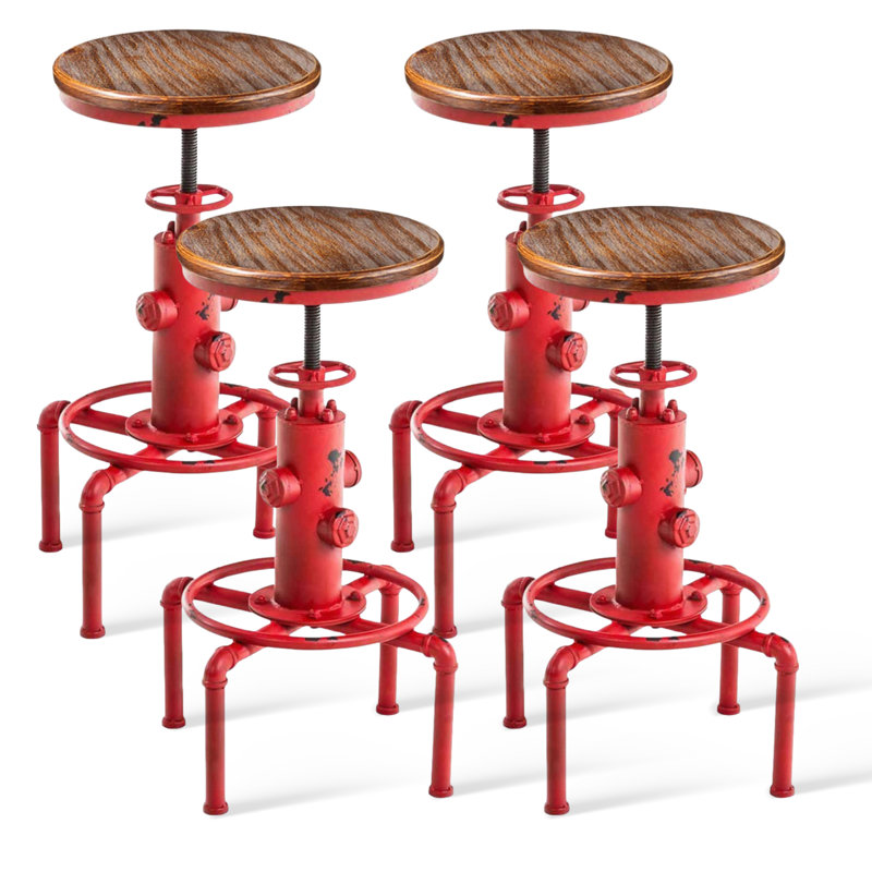 Dicle Swivel Adjustable Height Counter Stool, Brown/Antique Red, 4
