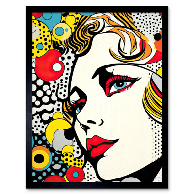 Aymond Woman Face Geometric Patterns Bubbles Comic Book Style - Single Picture Frame Print