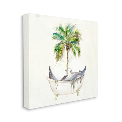 «Dolphins In Bath Tub Palm Tree», impression sur toile