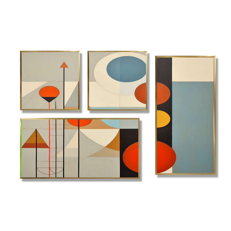 «Serendipity Abstract Mid-Century Geometrics I», art mural bleu, 4 pièces, Impression encadrée sans passe-partout, Doré