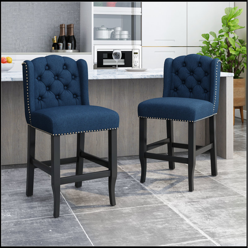 Ensemble de 2 tabourets de comptoir à oreilles capitonnés en tissu Vienna Vienna, avec hauteur réglable et repose-pieds intégrés, pour 2 personnes