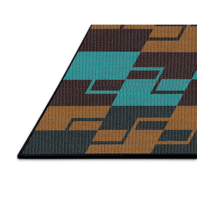 Tapis vert/brun à motifs, Rectangle 2 pi x 5 pi