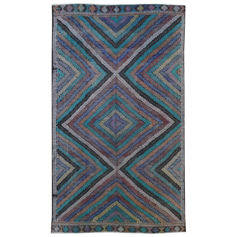 Tapis vert en laine noué à la main de conception unique 6 pi 10 po x 11 pi 1 po années 2000 Jijim