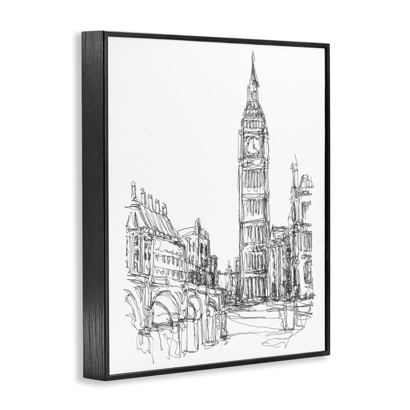 Esquisse de paysage urbain parisien, estampe numérique, conception par Ethan Harper, Giclée encadrée noir minuit