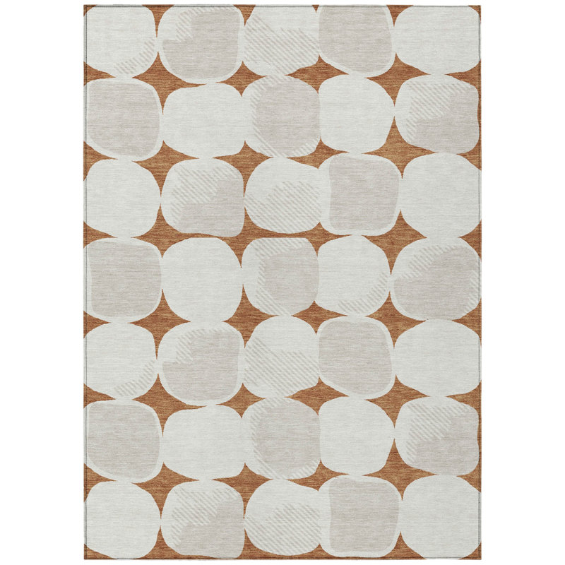 3' X 5' Brown And Ivory Abstract Washable Indoor Outdoor Area Rug
