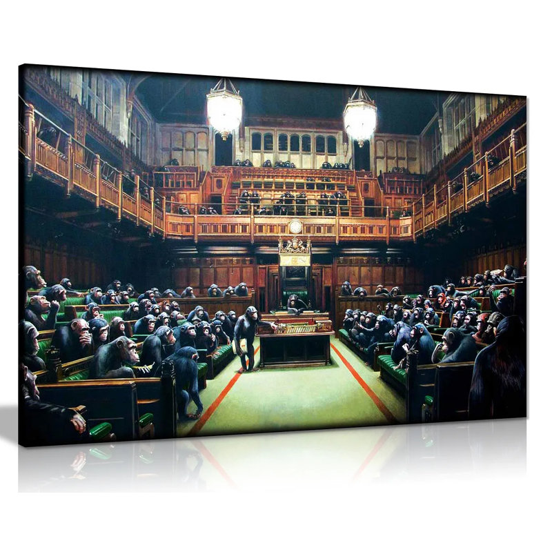 Monkey Parliament by Banksy - Wrapped Canvas Painting, 31cm H x 46cm W