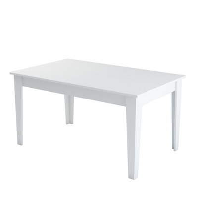 Modern White Dining Table, 57.1 x 29.5 x 34.6 inches | 100% Melamine Coated Particle Board with Chipboard Legs | Sleek Design with Storage Area (16.9 x 3.5 inches) | Perfect for Contemporary Dining Spaces, Easy to Clean