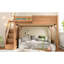 Lit mezzanine double avec garde-robe intégrée et espace de rangement, lit mezzanine en bois massif avec tablettes à côté, garde-corps pleine longueur et escalier, aucun sommier nécessaire, naturel profond-1750405228