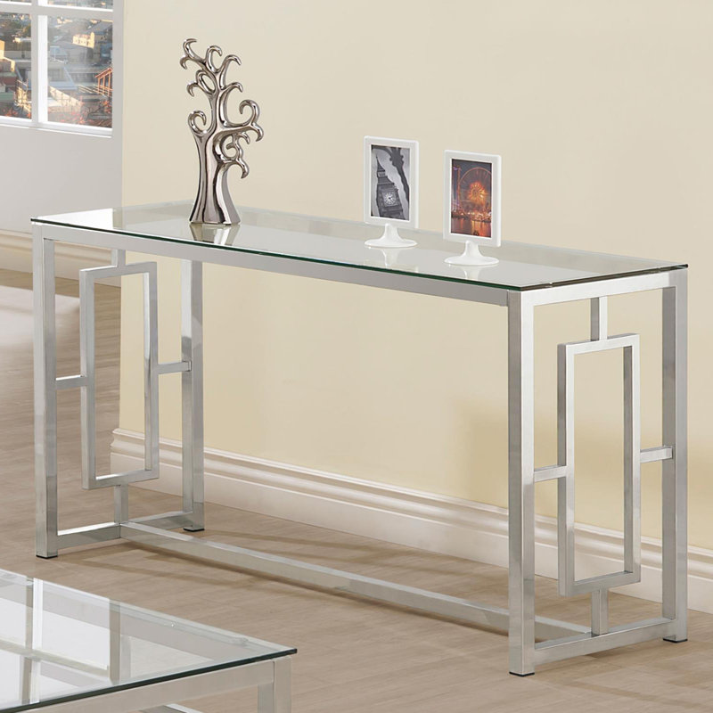Console Jadien de 46,85 po de largeur avec plateau en verre transparent et nickel