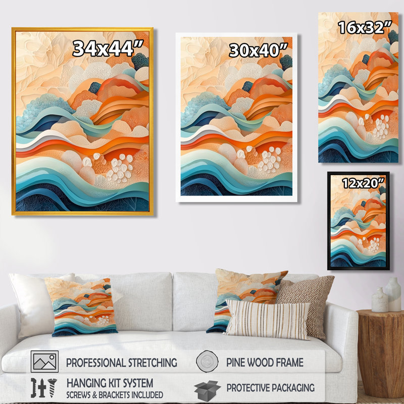 «Omeir Orange Transitional Spriral Oceanic Waves I», art mural encadré, Noir, Reproduction avec cadre flottant