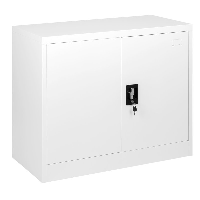 Hilliard Metal Storage Cabinet with Lock, 2 Doors,  1 Shelf Storage Cupboard for Files, Tools, 90cm H x 90cm W x 40cm D