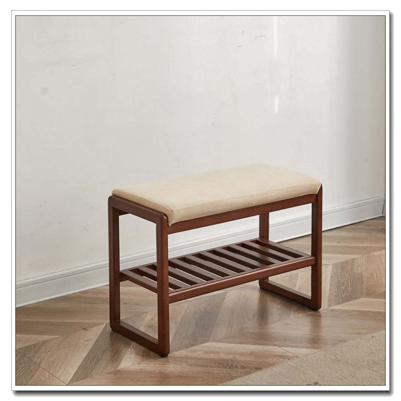 Banc à chaussures en bois massif avec coussin éponge à rebond élevé, Noyer