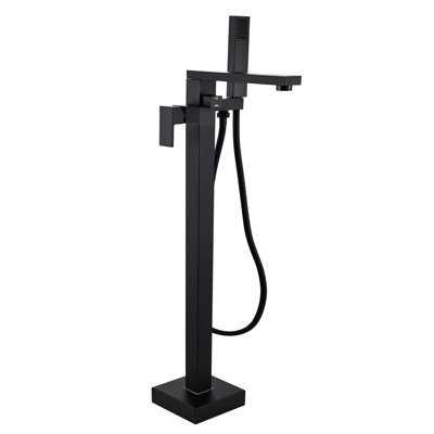 Robinet de baignoire autoportant à poignée simple avec douchette à main Topcraft, noir mat