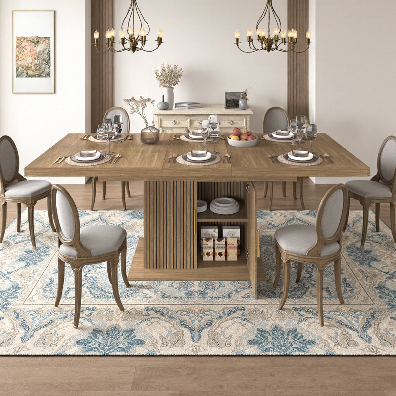 Table de salle à manger extensible moderne pour 10 personnes avec rangement, brun noir Modern