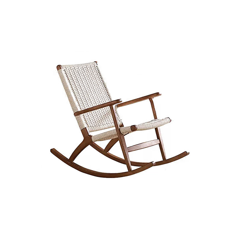 Chaise berçante décontractée en bois massif tissé, Brun foncé