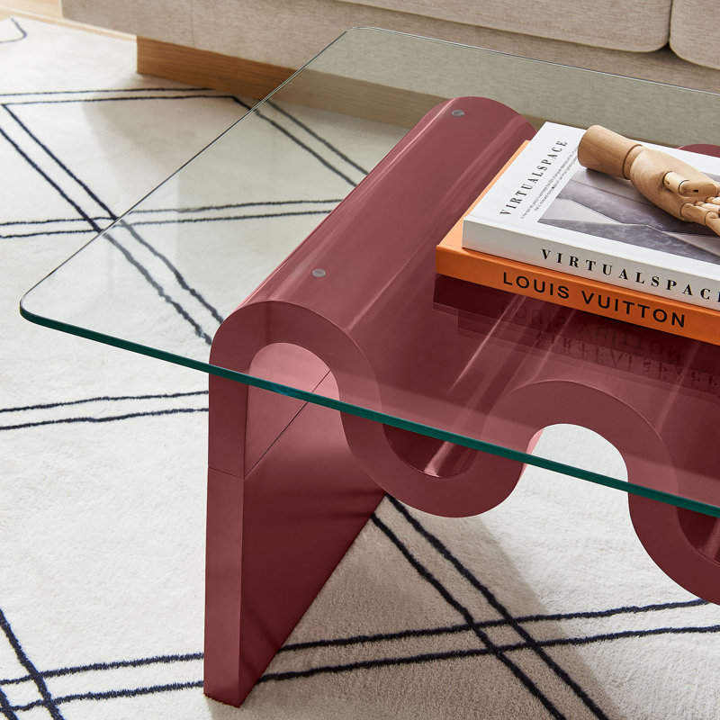 Ondine Spiced Apple Wood and Glass Retro Coffee Table