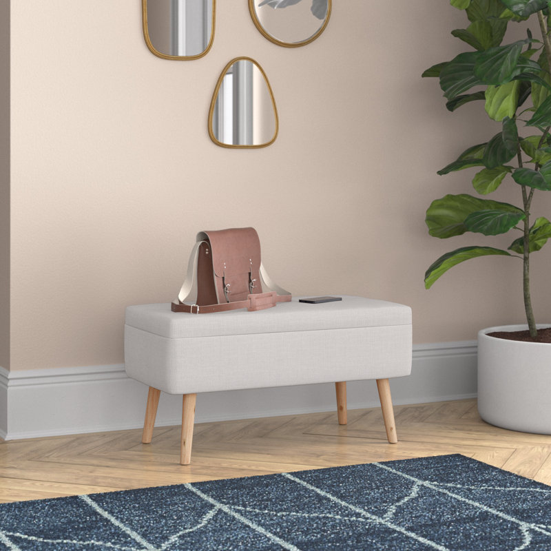 Banc de rangement à couvercle rabattable Beyers, Lin beige, Chêne