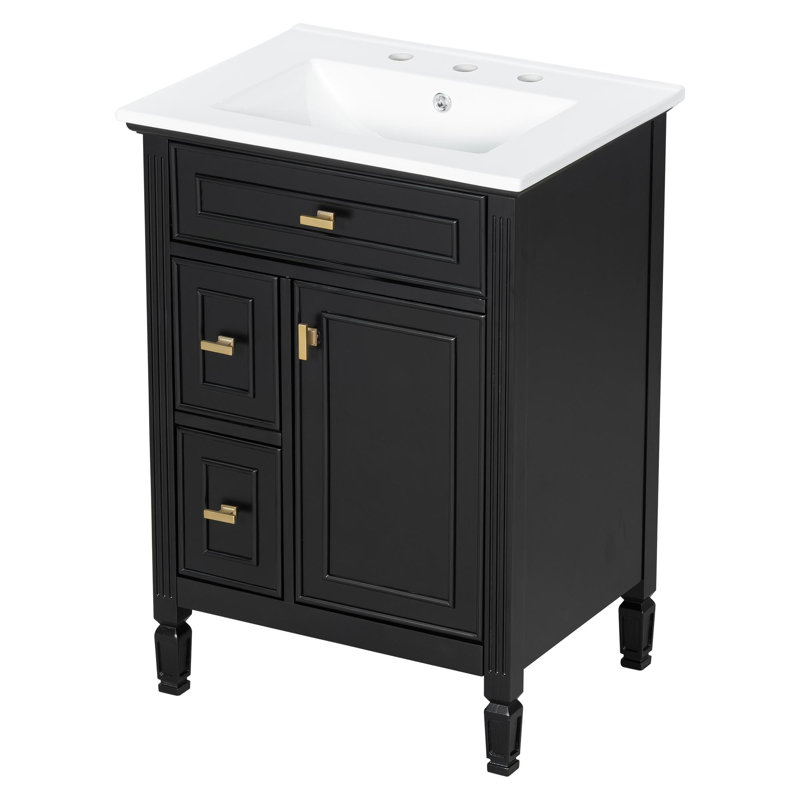 Meuble-lavabo autoportant de 24 po avec lavabo en céramique, Noir