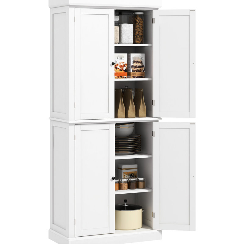 Armoire de salle à manger blanche 72,5 "avec 4 portes et tablettes réglables pour le rangement de la cuisine