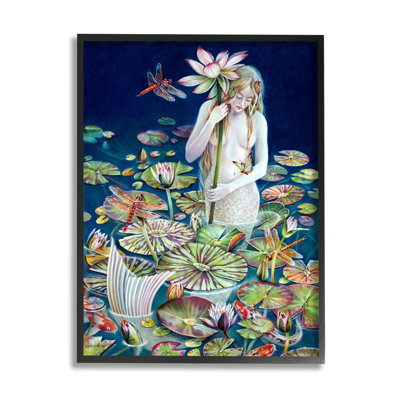 Sirène parmi les nénuphars, étang à fleurs