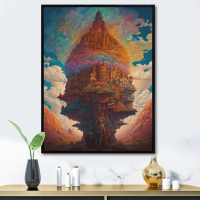 Ancien temple dans un paysage de coucher de soleil de rêve I - impression