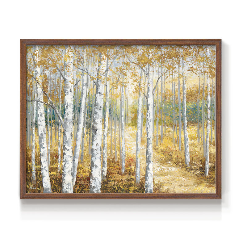 Birch Path II -Framed Print - Restickable, H 16 po x l 20 po, Noyer