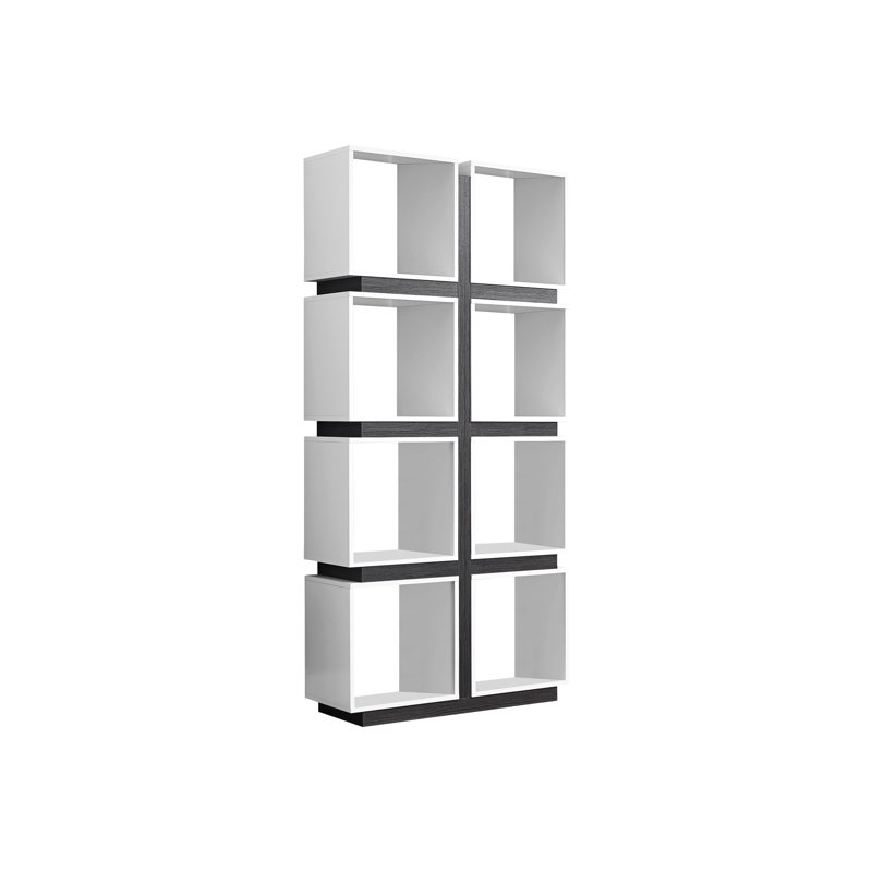 Bibliothèque à 5 niveaux, H 71 po en stratifié gris et blanc, moderne pour bureau de chambre à coucher, 8 tablettes de style cube et bureau de créations créatives H 71 po, articles de rangement, contemporain