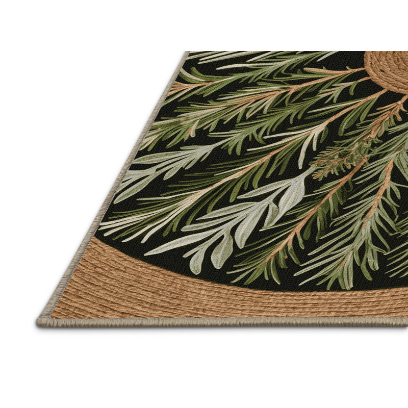 Tapis botanique brun lavable à la machine, Carré 8 pi