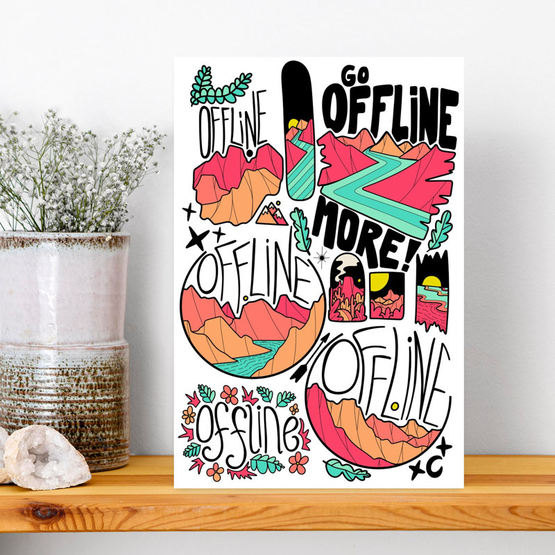 «Offline Mountain Adventure», paysage audacieux et coloré, art mural, 18" H x 12" W