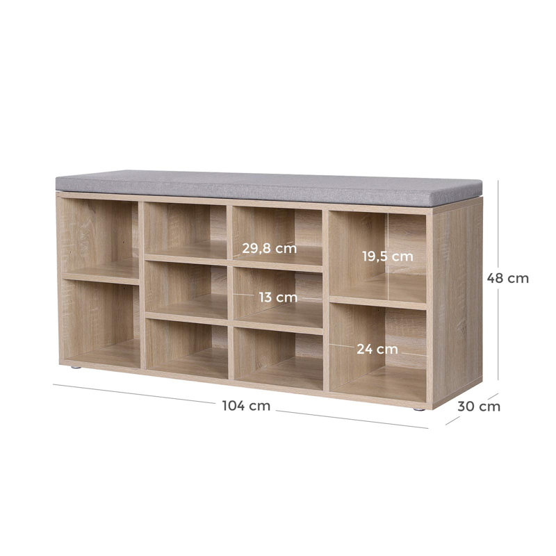 10 Pair Shoe Storage Bench, Oak