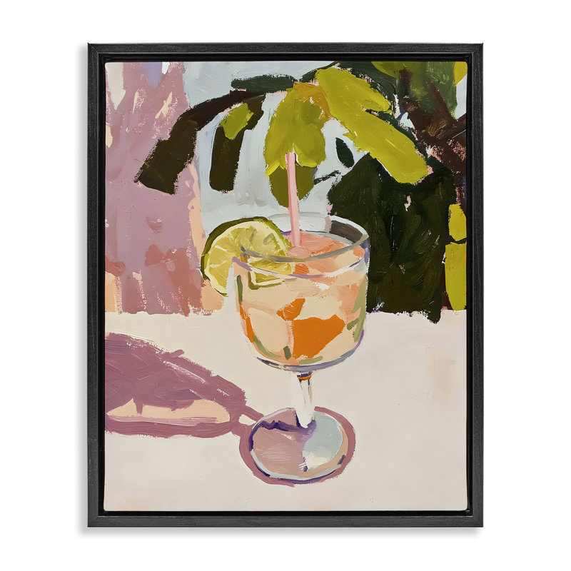 Cadre flottant tropical Summer Cocktail, design par Riley B, Cadre flottant noir de jais, H 21 po x l 17 po