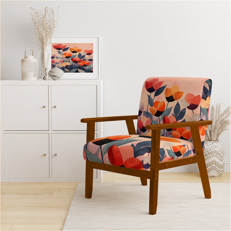 Chaise rembourrée Tulips, Accoudoirs carrés bruns
