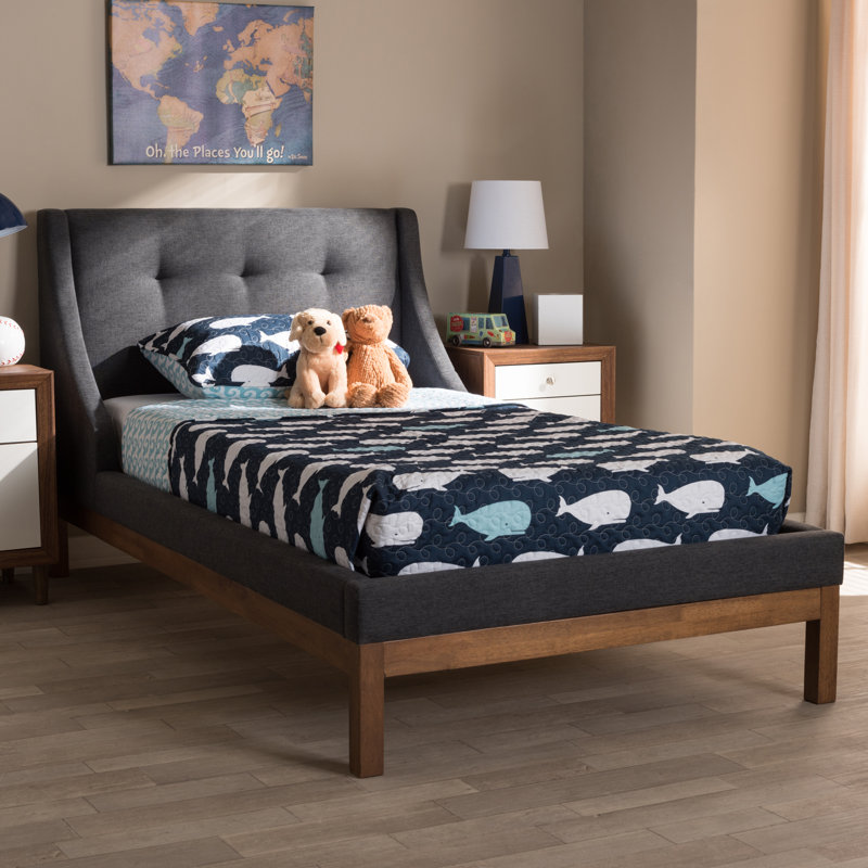 Aveza Upholstered Platform Bed, Twin, Dark Gray