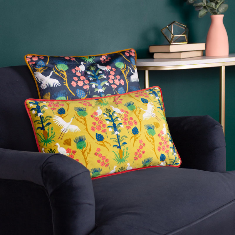 Herons Floral Cushion, Blue, 43cm x 43cm, Square