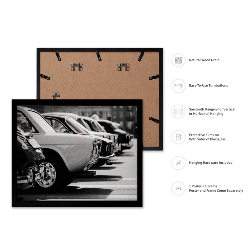 Parked Classic Cars, Cadre noir, Affiche, H 08 po x l 10 po