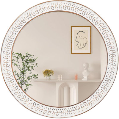 Miroirs ronds en bois rustique de 24 pouces, miroir circulaire vieilli pour la salle de bain, la chambre à coucher, le salon, le vestibule, le foyer, le couloir