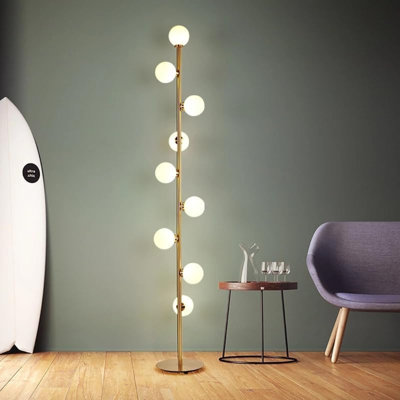 Modern Floor Lamp With 9 Frosted Glass Globes, Contemporary Tall Standing Pole Design For Bedroom & Living Room, Warm 3000K LED Bulbs Included