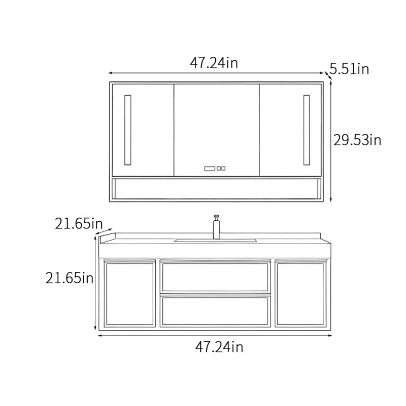 L'armoire de salle de bain allie un style moderne et luxueux., H 21,65 po x l 47,24 po x P 21,65 po, Blanc