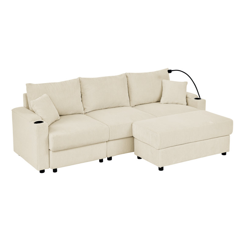 Canapé-lit en L avec rangement moderne, Beige
