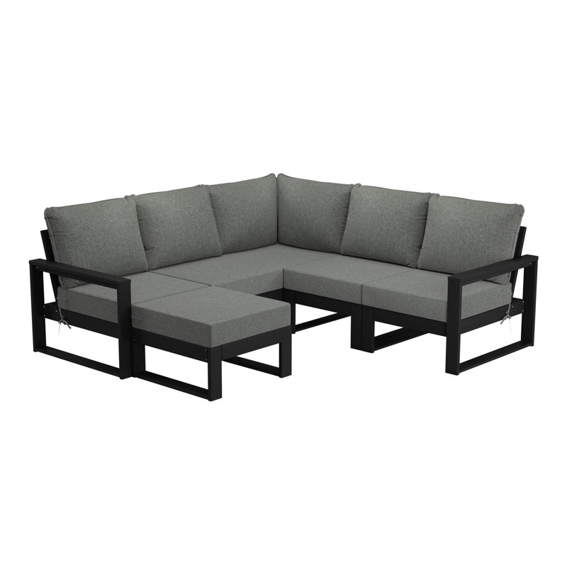 Patio 6-Piece Deep Seating Set With Ottoman With Frame, Gray, Black