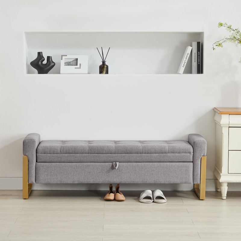 57'' Wide Tufted Rectangle Storage Ottoman, Gray Linen