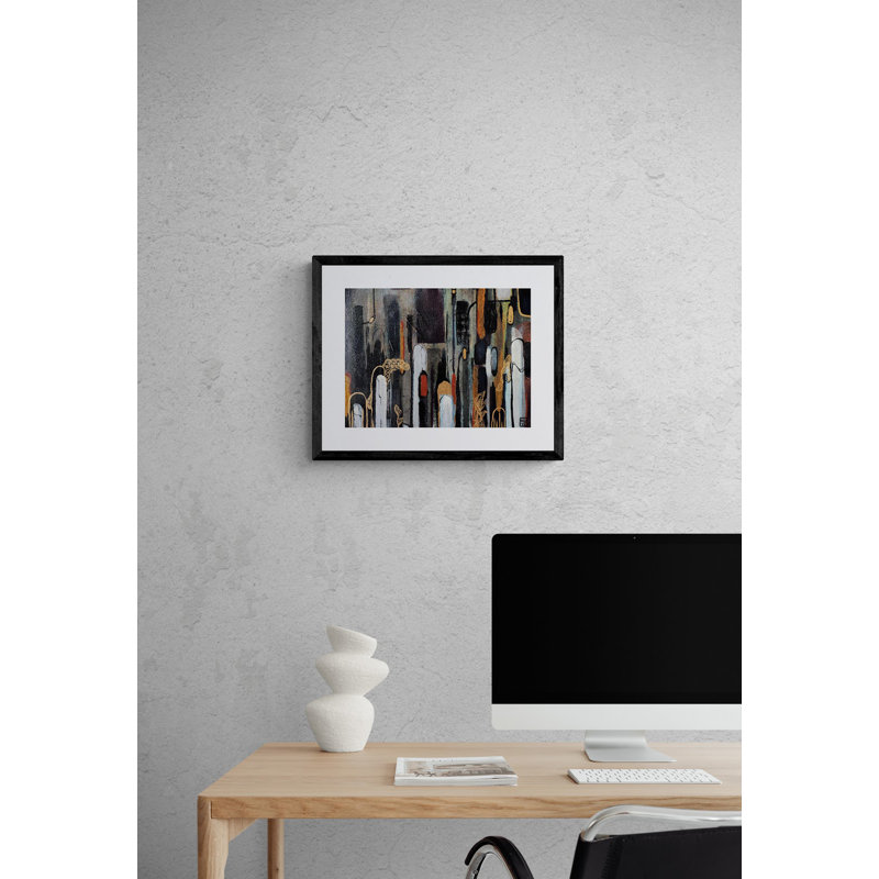 NY1975 par Novi Lim - Peinture, H 17,25 po x l 21,25 po, Papier avec cadre noir