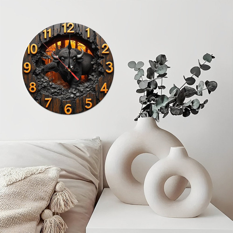 Horloge murale bison en bois