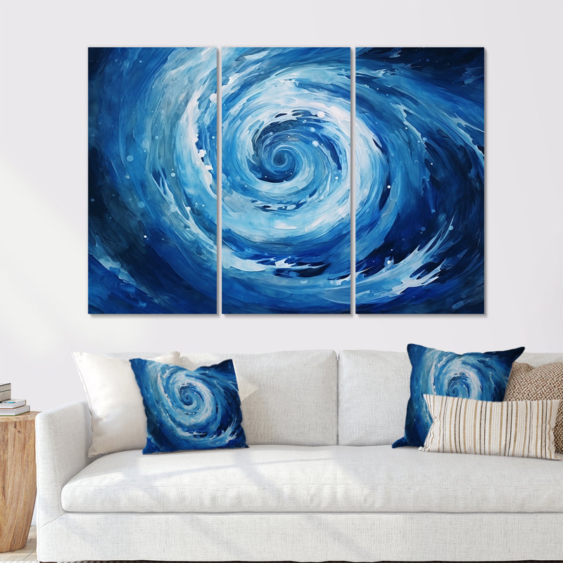 «Blue Swirl Wave Spiral VI», ensemble de reproductions d'art mural, Toile tendue, H 40 po x l 60 po x P 1 po