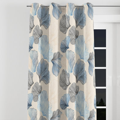 Abstract Velvet Curtains - Blue Coastal Shellfish Grommet Curtain - 1 Panel
