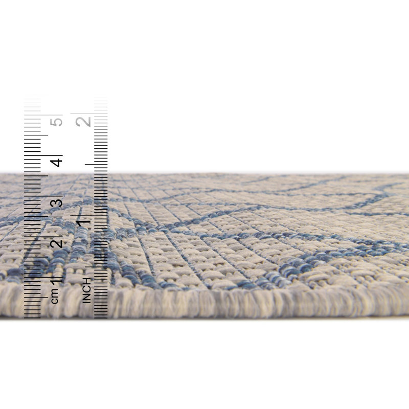 Gray Blue Gitter Indoor/Outdoor Trellis Rug, Round 3'