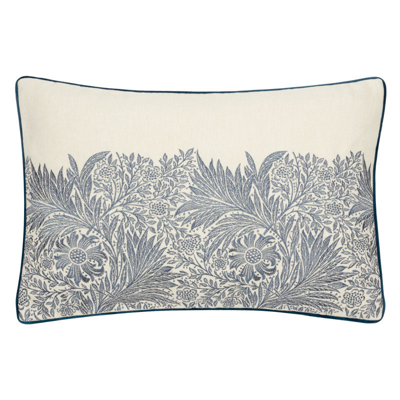 Marigold Floral Rectangular Throw Pillow Cover, Blue